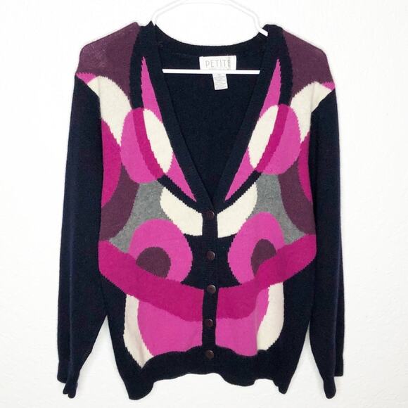 Petite Sophisticate Sweaters - Vintage Petite Sophisticate navy pink purple v neck wool cardigan size Medium